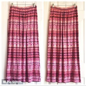 Cynthia Rowley Boho Pink Ikat Print Stretch Pull-On Maxi Skirt Small